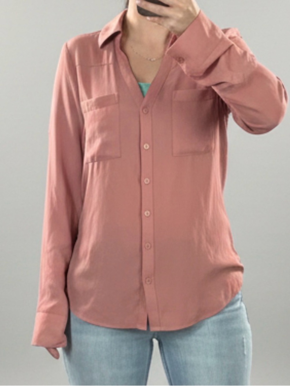 Express Dusty Rose Button-Front Pocket Blouse